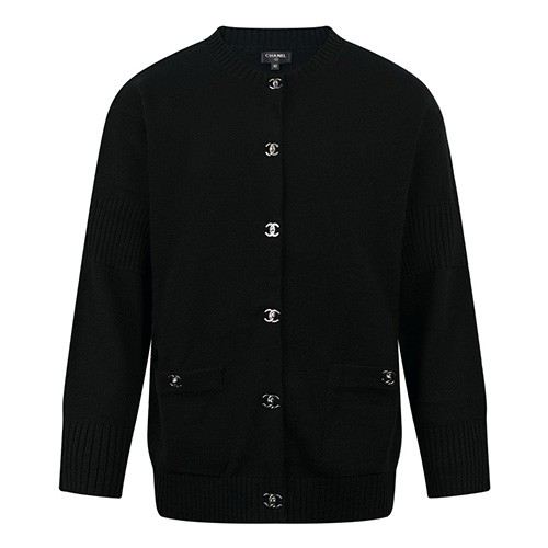[홍콩명품.CHANEL] 샤넬 25SS 로고 라운드넥 캐시미어 니트 가디건 (블랙), BM19349, KK, 홍콩명품의류,구매대행,온라인명품