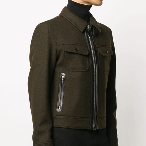 [홍콩명품.TOM FORD] 톰포드 25SS 로고 캐시미어 카라 집업 자켓 (카키), BM19409, TOM, 홍콩명품의류,구매대행,온라인명품