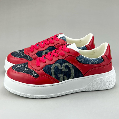 [홍콩명품.Gucci] 구찌 25SS 로고 남여 CHUNKY B GG 스니커즈 운동화 (레드-데님), SE4616, S3, 명품스니커즈,운동화,구두,로퍼,하이탑,신발