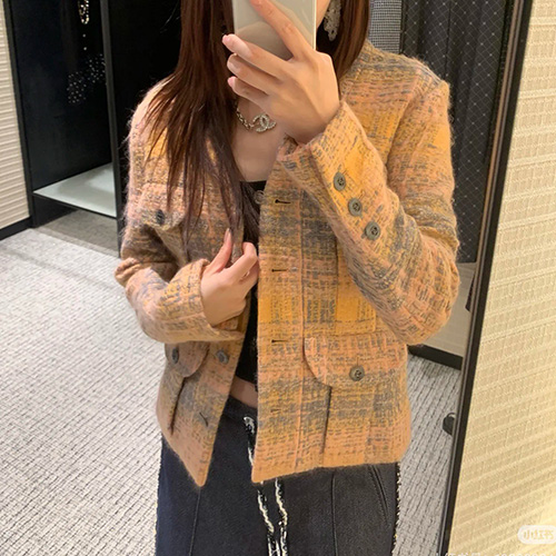 [홍콩명품.CHANEL] 샤넬 25SS 로고 여성 V넥 트위드 자켓 (오렌지), BM19554, PG, 홍콩명품의류,구매대행,온라인명품