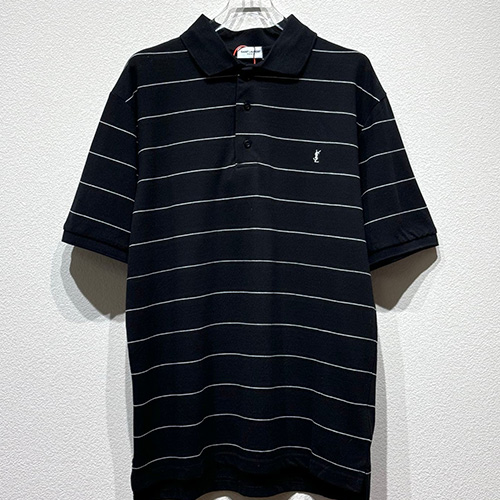 [홍콩명품.YSL] 입생로랑 25SS 로고 자수 스트라이프 카라 폴로 반팔 티셔츠 (블랙), BM19641, KB, 홍콩명품의류,구매대행,온라인명품