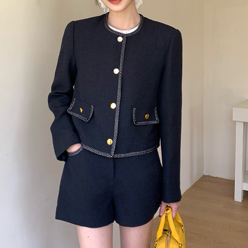 [홍콩명품.CHANEL] 샤넬 25SS 로고 여성 라운드넥 쇼트 자켓 + 미니 쇼츠 반바지 상하의 세트 (네이비), BM19741, TBG, 홍콩명품의류,구매대행,온라인명품