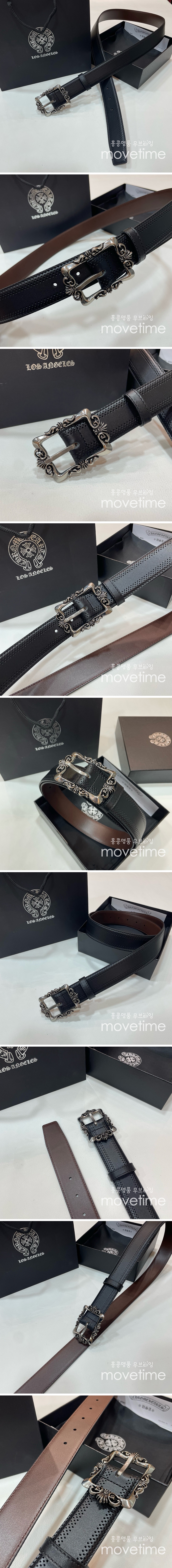 [홍콩명품.Chrome Hearts] 크롬하츠 25SS 로고 925실버 버클 레더 가죽 벨트, 3.4cm, BT1414, BRB, 명품레플리카,인터넷쇼핑몰,남자명품,해외직구