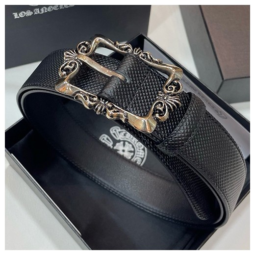 [홍콩명품.Chrome Hearts] 크롬하츠 25SS 로고 925실버 버클 레더 가죽 벨트, 3.4cm, BT1415, BRB, 명품레플리카,인터넷쇼핑몰,남자명품,해외직구
