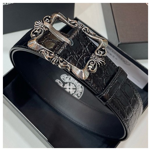 [홍콩명품.Chrome Hearts] 크롬하츠 25SS 로고 925실버 버클 레더 가죽 벨트, 3.4cm, BT1416, BRB, 명품레플리카,인터넷쇼핑몰,남자명품,해외직구