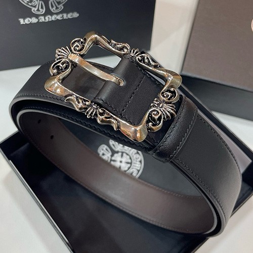 [홍콩명품.Chrome Hearts] 크롬하츠 25SS 로고 925실버 버클 레더 가죽 벨트, 3.4cm, BT1417, BRB, 명품레플리카,인터넷쇼핑몰,남자명품,해외직구