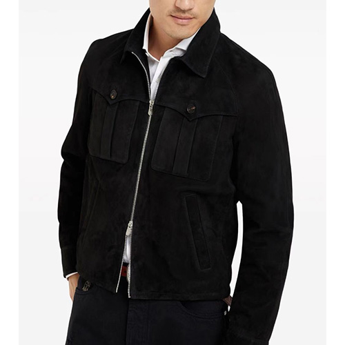 [홍콩명품.Brunello Cucinelli ] 브루넬로 쿠치넬리 25SS 로고 레더 가죽 카라 자켓 (블랙), BM19785, TOM, 홍콩명품의류,구매대행,온라인명품