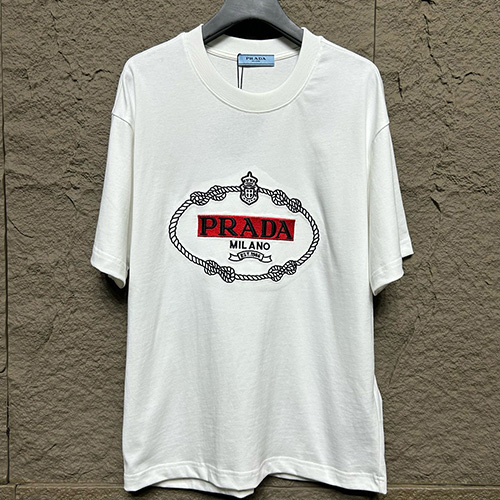 [홍콩명품,PRADA] 프라다 25SS 로고 자수 반팔 티셔츠 (2컬러), BM19813, KB, 홍콩명품의류,구매대행,온라인명품