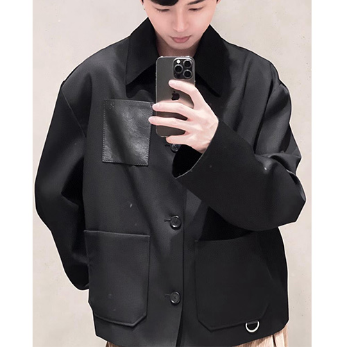 [홍콩명품.LOEWE] 로에베 25SS 로고 레더 포켓 카라 자켓 (블랙), BM19887, JL, 홍콩명품의류,구매대행,온라인명품