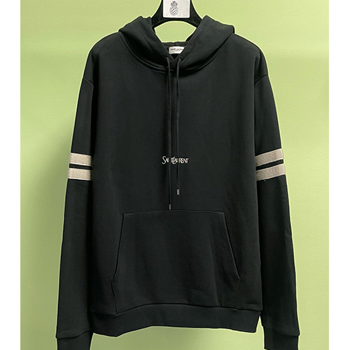 [홍콩명품.YSL] 입생로랑 25SS 로고 자수 후드 티셔츠 (블랙), BM19899, JL, 홍콩명품의류,구매대행,온라인명품