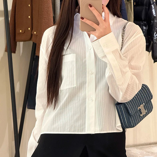 [홍콩명품.CELINE] 셀린느 25SS 로고 여성 스트라이프 남방 셔츠 (화이트), BM19915, TBG, 홍콩명품의류,구매대행,온라인명품