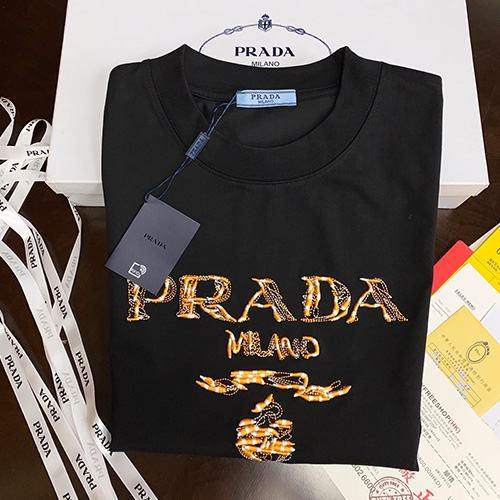[홍콩명품,PRADA] 프라다 25SS 로고 자수 반팔 티셔츠 (2컬러), BM19985, S1F, 홍콩명품의류,구매대행,온라인명품