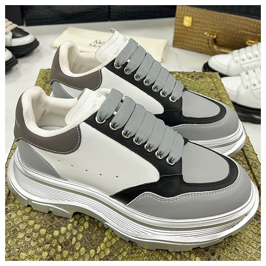 [홍콩명품.McQueen] 알렉산더맥퀸 25SS 로고 남여 레더 가죽 스니커즈 운동화 (그레이), SE4708, S1, 명품스니커즈,운동화,구두,로퍼,하이탑,신발