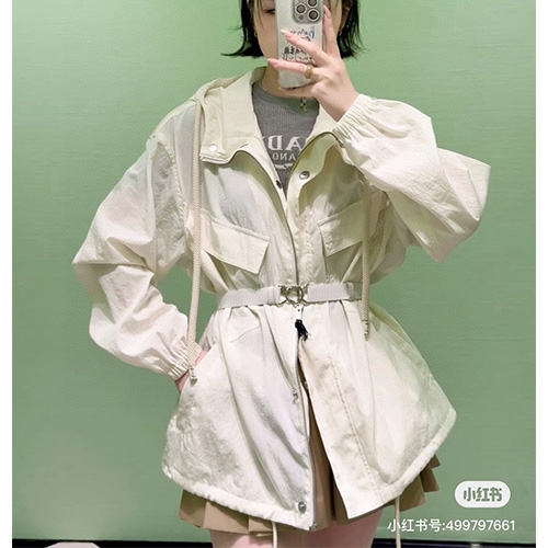 [홍콩명품,PRADA] 프라다 25SS 로고 여성 벨티드 후드 바람막이 자켓 (아이보리), BM20362, TBG, 홍콩명품의류,구매대행,온라인명품