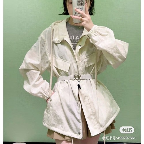 [홍콩명품,PRADA] 프라다 25SS 로고 여성 벨티드 후드 바람막이 자켓 (아이보리), BM20362, TBG, 홍콩명품의류,구매대행,온라인명품