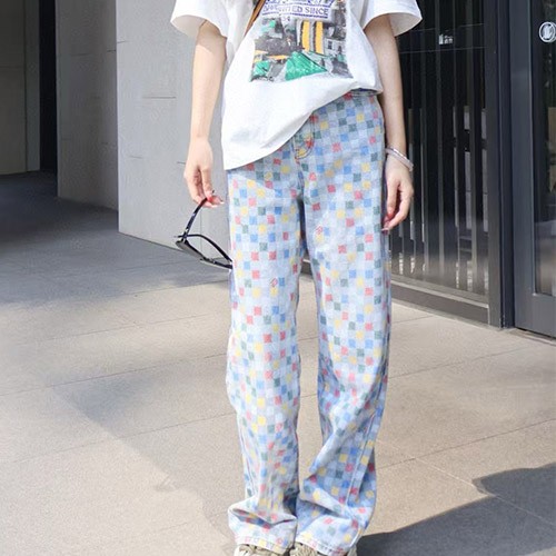 [홍콩명품.LOUIS VUITTON] 루이비통 25SS 로고 여성 다미에 데님 팬츠 진 청바지, BM20373, TBG, 홍콩명품의류,구매대행,온라인명품