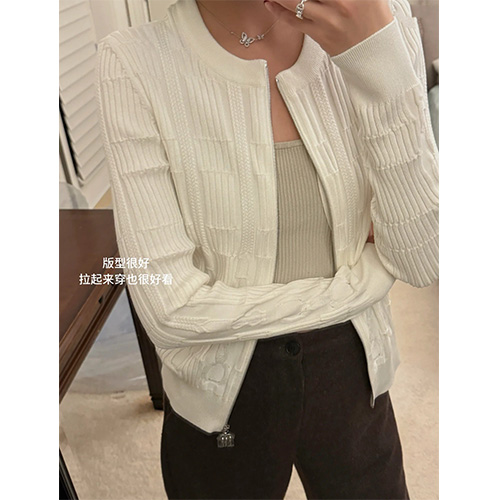 [홍콩명품.Hermes] 에르메스 25SS 로고 패턴 여성 라운드넥 니트 집업 자켓 (2컬러), BM20445, 13C, 홍콩명품의류,구매대행,온라인명품