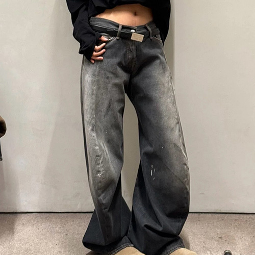 [홍콩명품.ACNE STUDIO] 아크네스튜디오 25SS 로고 여성 오버핏 워싱 데님 팬츠 진 청바지 (블랙), BM20456, 13C, 홍콩명품의류,구매대행,온라인명품