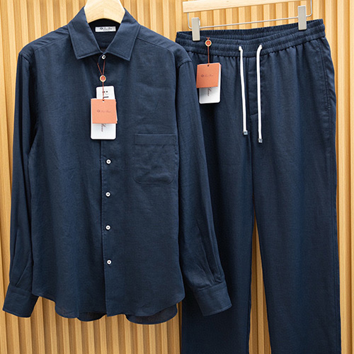 [홍콩명품.Loro Piana] 로로피아나 25SS 로고 린넨 남방 셔츠 + 팬츠 바지 상하의 세트 (네이비), BM20501, B&G, 홍콩명품의류,구매대행,온라인명품