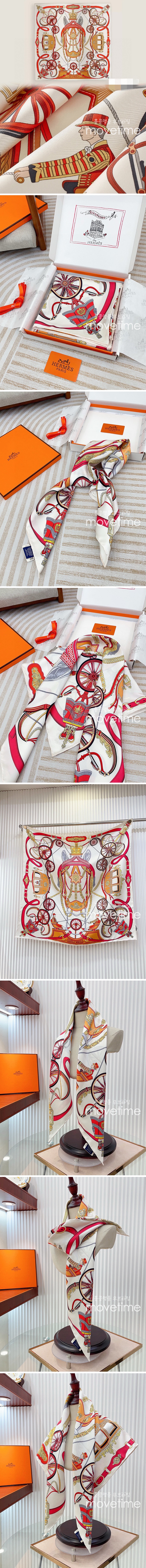 [홍콩명품.Hermes] 에르메스 25SS 로고 Gold State Coach 90-90 실크 스카프 머플러 (레드), ET2884, JX, 홍콩명품의류,구매대행,온라인명품