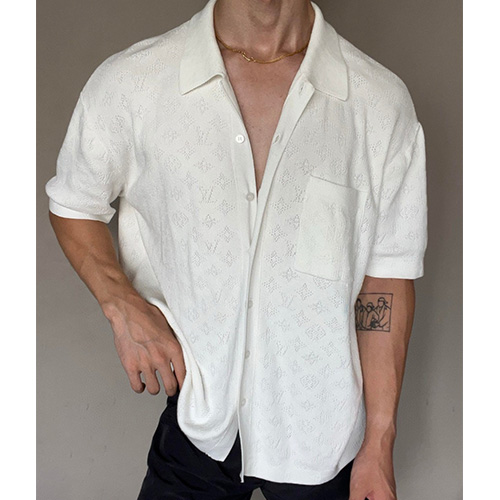 [홍콩명품.LOUIS VUITTON] 루이비통 25SS 로고 모노그램 오픈 카라 반팔 티셔츠 (화이트), BM20543, JL, 홍콩명품의류,구매대행,온라인명품