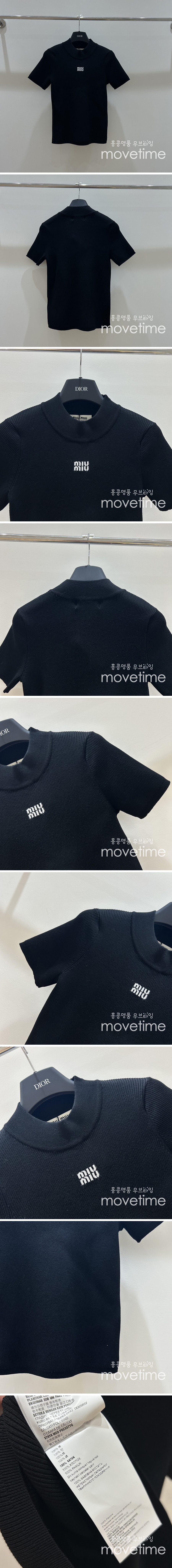 [홍콩명품,MIU MIU] 미우미우 25SS 로고 여성 니트 반팔 티셔츠 (블랙), BM20596, GBG, 홍콩명품의류,구매대행,온라인명품