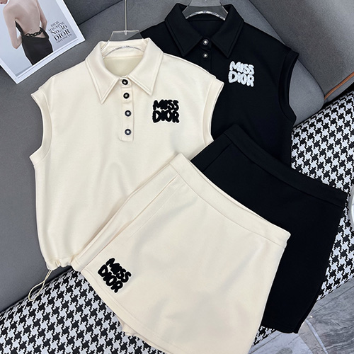 [홍콩명품,Christian Dior] 디올 25SS 로고 여성 MISS DIOR 슬리브리스 카라 티셔츠 + 미니 쇼츠 반바지 상하의 세트 (2컬러), BM20603, GBG, 홍콩명품의류,구매대행,온라인명품