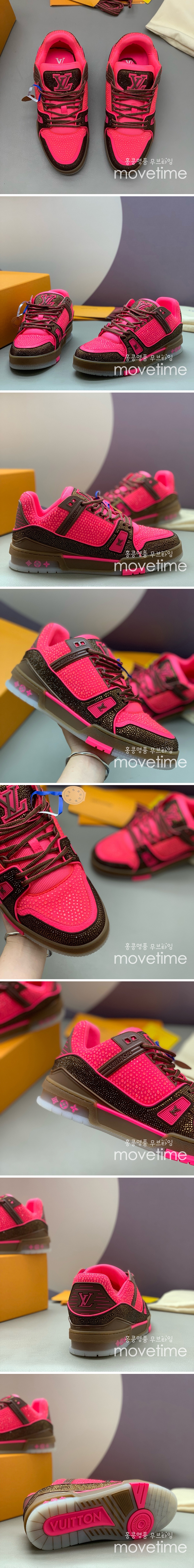 [홍콩명품.LOUIS VUITTON] 루이비통 25SS 로고 모노그램 트레이너 스니커즈 운동화 (핑크-브라운), SE4759, PMD, 명품스니커즈,운동화,구두,로퍼,하이탑,신발