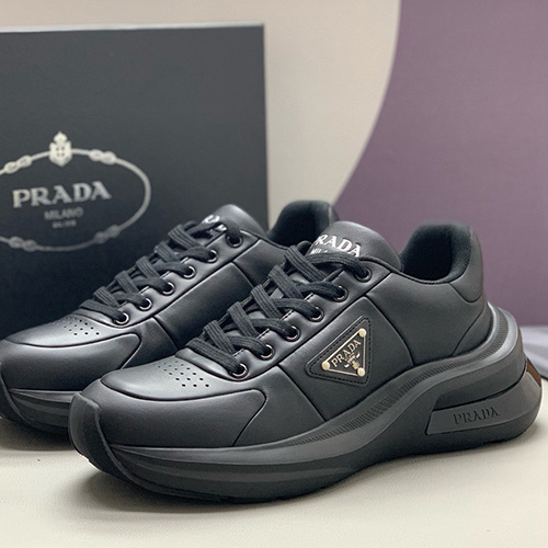 [홍콩명품,PRADA] 프라다 25SS 삼각로고 레더 가죽 스니커즈 운동화 (블랙), SE4789, PMD, 명품스니커즈,운동화,구두,로퍼,하이탑,신발