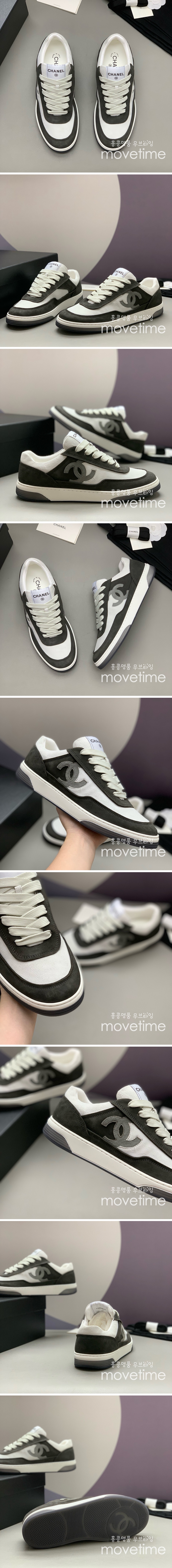 [홍콩명품.CHANEL] 샤넬 25SS 로고 레더 가죽 로우탑 스니커즈 운동화 (화이트-블랙), SE4793, PMD, 명품스니커즈,운동화,구두,로퍼,하이탑,신발