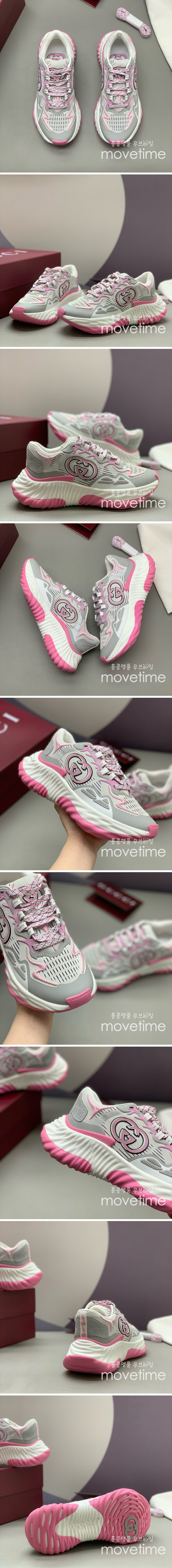 [홍콩명품.Gucci] 구찌 25SS 로고 여성 RIPPLE 스니커즈 운동화 (그레이-핑크), SE4808, PMD, 명품스니커즈,운동화,구두,로퍼,하이탑,신발