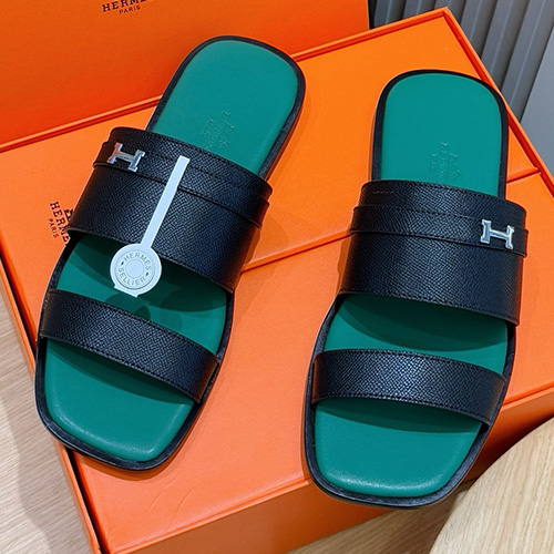 [홍콩명품.Hermes] 에르메스 25SS 로고 PARIS 샌들 슬리퍼 (블랙-그린), SE4851, S2, 명품스니커즈,운동화,구두,로퍼,하이탑,신발