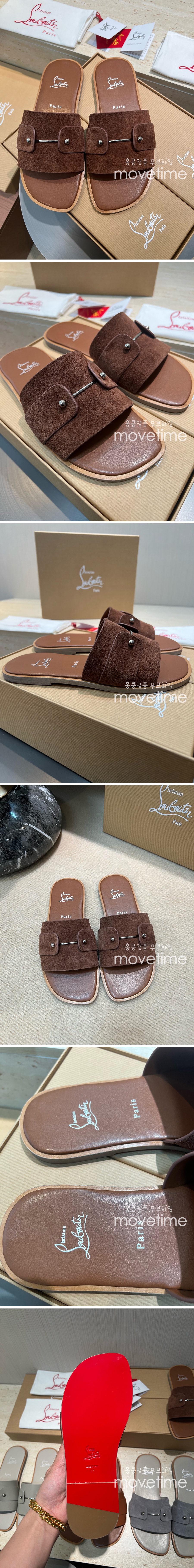 [홍콩명품.Christian Louboutin] 크리스챤루부탱 25SS 로고 레더 가죽 샌들 슬리퍼 (브라운), SE4893, S2, 명품스니커즈,운동화,구두,로퍼,하이탑,신발