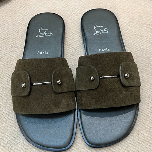 [홍콩명품.Christian Louboutin] 크리스챤루부탱 25SS 로고 레더 가죽 샌들 슬리퍼 (카키), SE4895, S2, 명품스니커즈,운동화,구두,로퍼,하이탑,신발