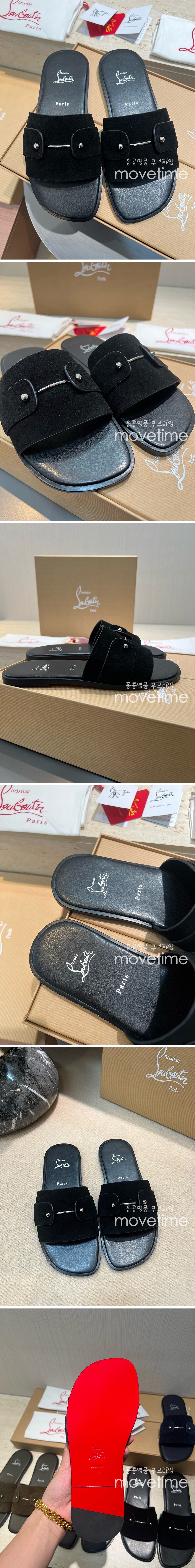 [홍콩명품.Christian Louboutin] 크리스챤루부탱 25SS 로고 레더 가죽 샌들 슬리퍼 (블랙), SE4899, S2, 명품스니커즈,운동화,구두,로퍼,하이탑,신발