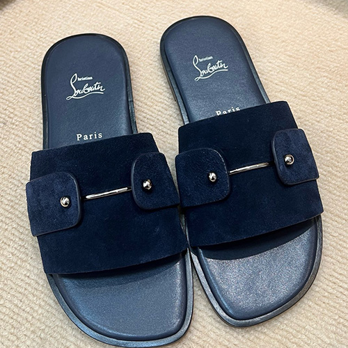 [홍콩명품.Christian Louboutin] 크리스챤루부탱 25SS 로고 레더 가죽 샌들 슬리퍼 (네이비), SE4900, S2, 명품스니커즈,운동화,구두,로퍼,하이탑,신발