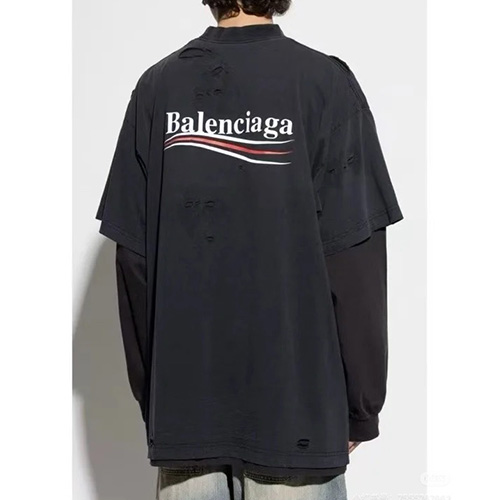 [홍콩명품.BALENCIAGA] 발렌시아가 25SS 웨이브로고 빈티지 2톤 긴팔 티셔츠 (블랙), BM20713, KB, 홍콩명품의류,구매대행,온라인명품