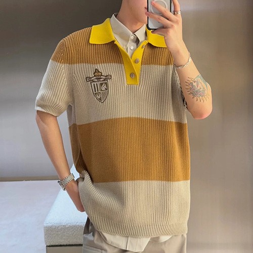 [홍콩명품,FENDI] 펜디 25SS 로고 카라 자수 니트 반팔 티셔츠 (브라운), BM20716, KB, 홍콩명품의류,구매대행,온라인명품