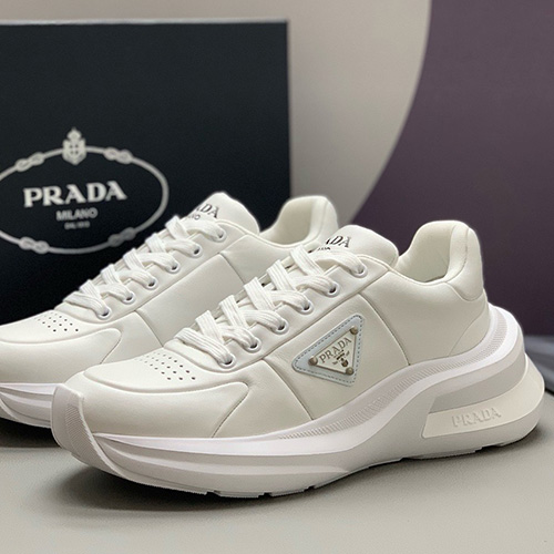 [홍콩명품,PRADA] 프라다 25SS 삼각로고 레더 가죽 스니커즈 운동화 (화이트), SE4912, PMD, 명품스니커즈,운동화,구두,로퍼,하이탑,신발