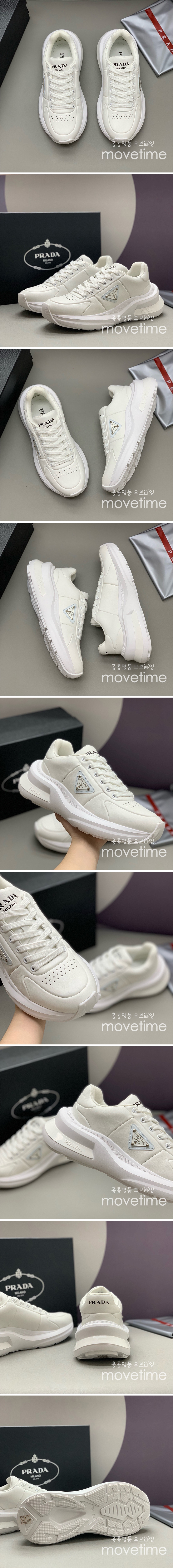 [홍콩명품,PRADA] 프라다 25SS 삼각로고 레더 가죽 스니커즈 운동화 (화이트), SE4912, PMD, 명품스니커즈,운동화,구두,로퍼,하이탑,신발