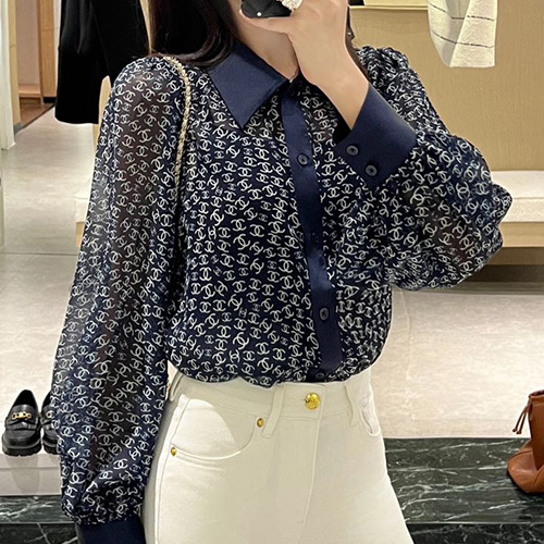 [홍콩명품.CHANEL] 샤넬 25SS 로고 패턴 여성 블라우스 남방 셔츠 (네이비-2pcs), BM20797, TBG, 홍콩명품의류,구매대행,온라인명품