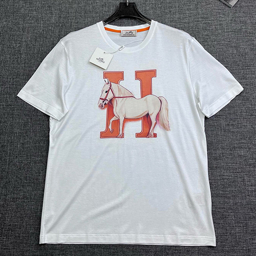 [홍콩명품.Hermes] 에르메스 25SS 로고 그래픽 프린트 반팔 티셔츠 (화이트), BM20834, JQ, 홍콩명품의류,구매대행,온라인명품