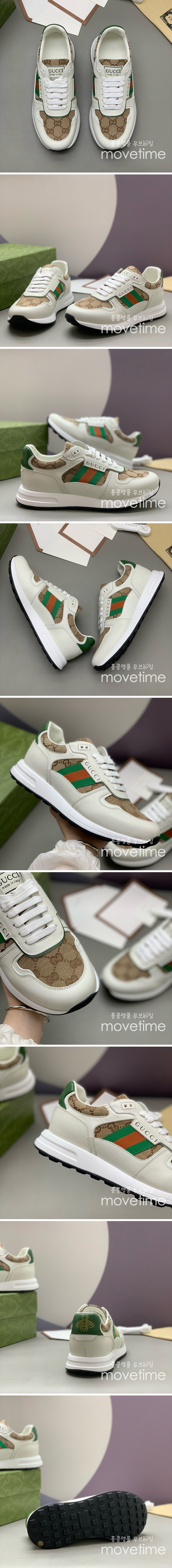 [홍콩명품.Gucci] 구찌 25SS 로고 레더 가죽 스니커즈 운동화 (화이트-베이지), SE4934, PMD, 명품스니커즈,운동화,구두,로퍼,하이탑,신발