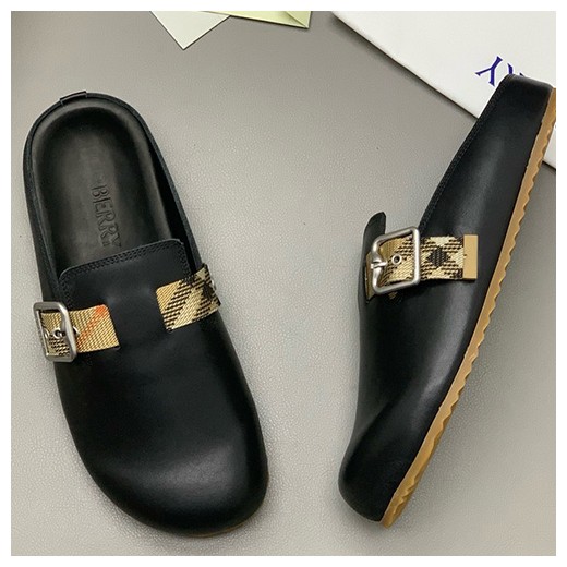 [홍콩명품.Burberry] 버버리 25SS 로고 레더 가죽 바겐스탁 슬리퍼 (블랙), SE4936, PMD, 명품스니커즈,운동화,구두,로퍼,하이탑,신발