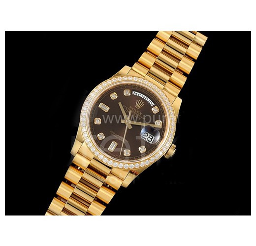 [홍콩명품. ROLEX] 로렉스 롤렉스 데이데이트 36mm 옐로우골드 다이아몬드 베젤 브라운 다이얼