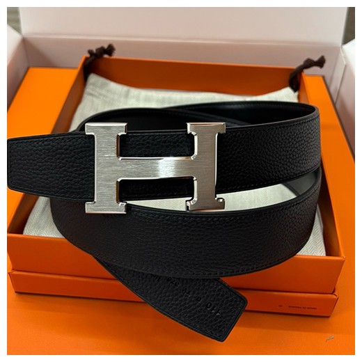 [홍콩명품.Hermes] 에르메스 25SS H로고 레더 가죽 리버서블 벨트 (블랙-은장), BT1444, H3, 명품레플리카