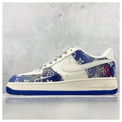 [홍콩명품.NIKE] 나이키 25SS 로고 남여 Air Force 루이비통 모노그램 스니커즈 운동화 (아이보리-블루), SE5039, S3, 명품스니커즈,운동화,구두,로퍼,하이탑,신발