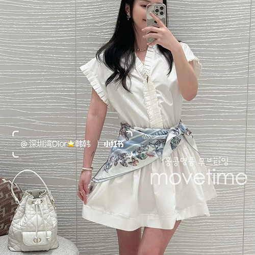 [홍콩명품,Christian Dior] 디올 25SS 로고 자수 여성 V넥 슬리브리스 셔츠 원피스 (화이트), BM21126, TBG, 홍콩명품의류,구매대행,온라인명품