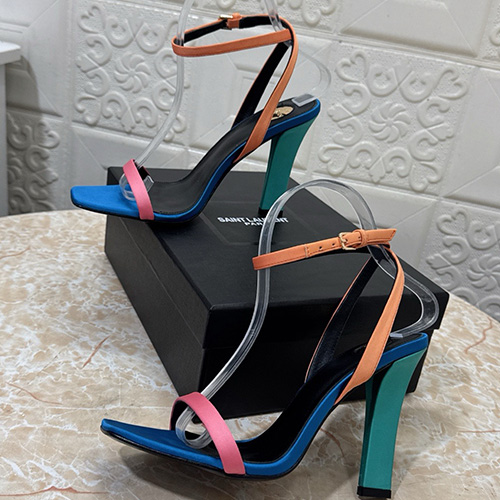 [홍콩명품.YSL] 입생로랑 25SS 로고 여성 레더 가죽 하이힐 샌들 (블루-브라운-핑크), SE5116, GHS, 명품스니커즈,운동화,구두,로퍼,하이탑,신발