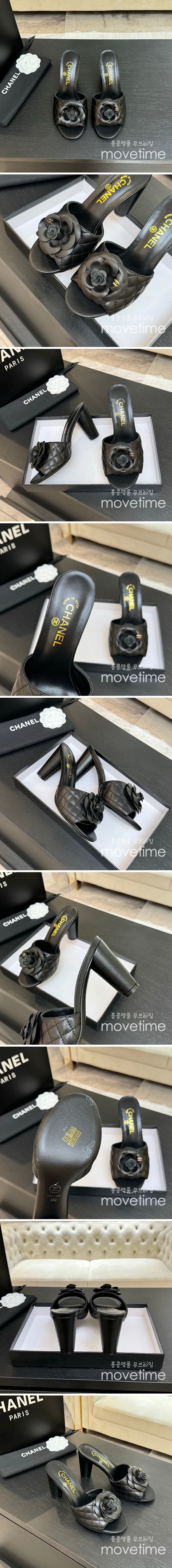 [홍콩명품.CHANEL] 샤넬 25SS 로고 여성 플라워 장식 레더 가죽 퀄팅 굽 샌들 (블랙), SE5119, GHS, 명품스니커즈,운동화,구두,로퍼,하이탑,신발